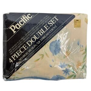 Vintage Pacific Spring Vine Floral Full Double Sheet Set 4 Pc NOS Sealed USA